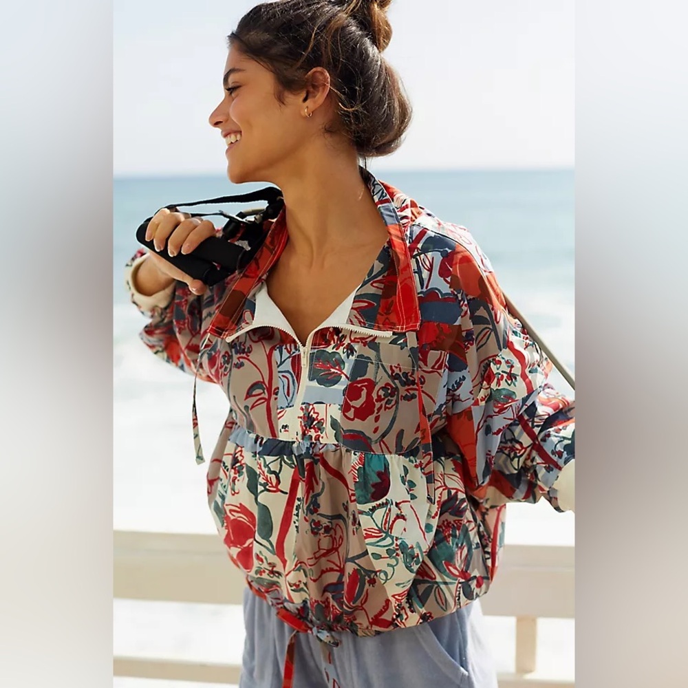 Woven Floral Pullover Jacket - Red Multi